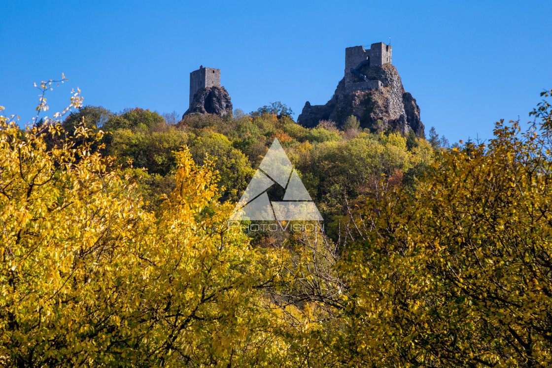 "Ruins of medieval Trosky Castle in Bohemia" stock image