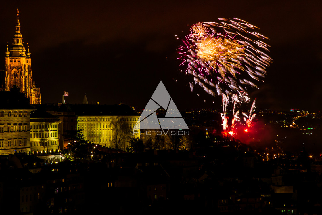 "New Year's fireworks in Prague" stock image