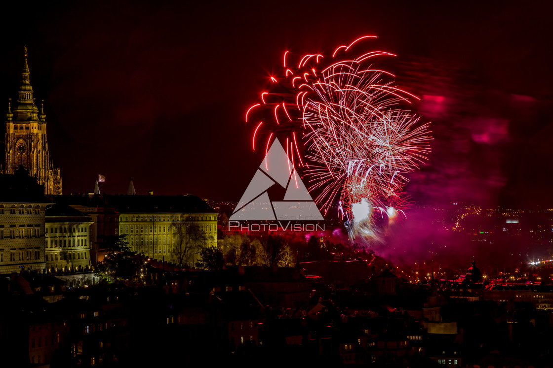 "New Year's fireworks in Prague" stock image