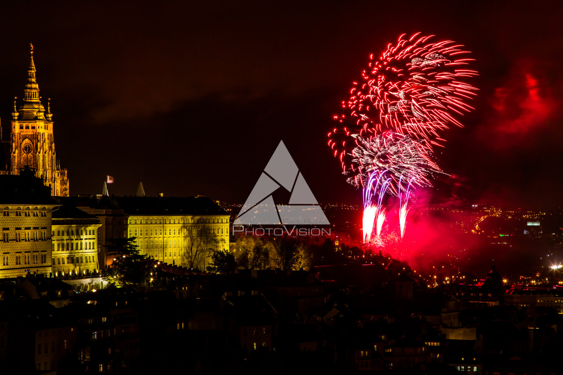 "New Year's fireworks in Prague" stock image