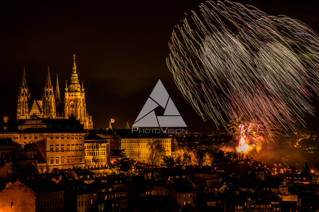 "New Year's fireworks in Prague" stock image