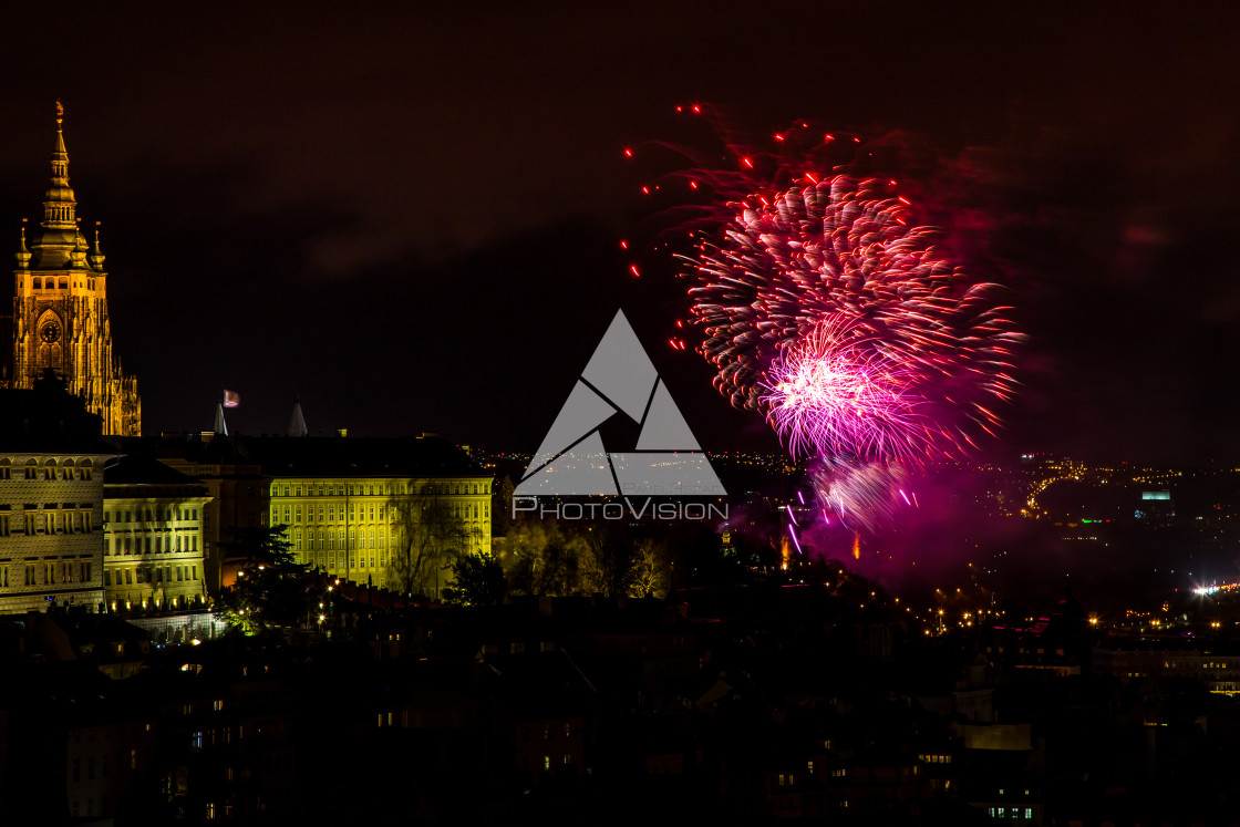 "New Year's fireworks in Prague" stock image