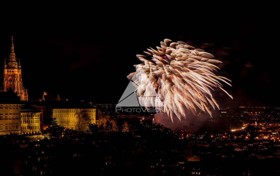 "New Year's fireworks in Prague" stock image