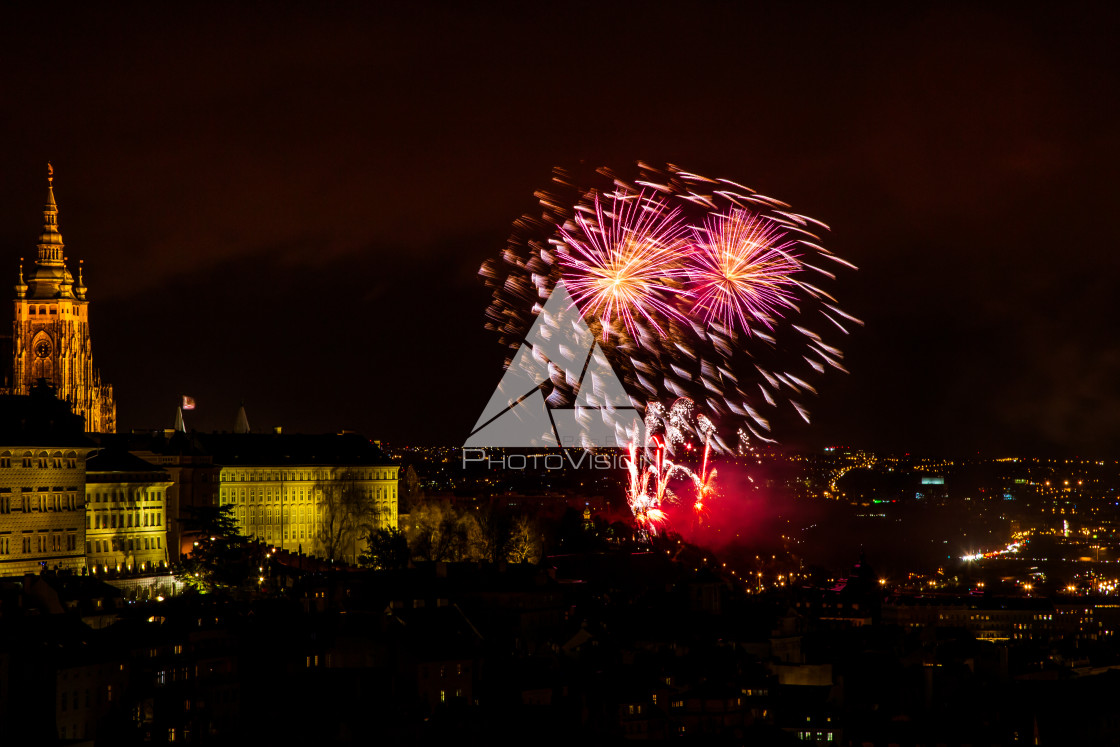 "New Year's fireworks in Prague" stock image