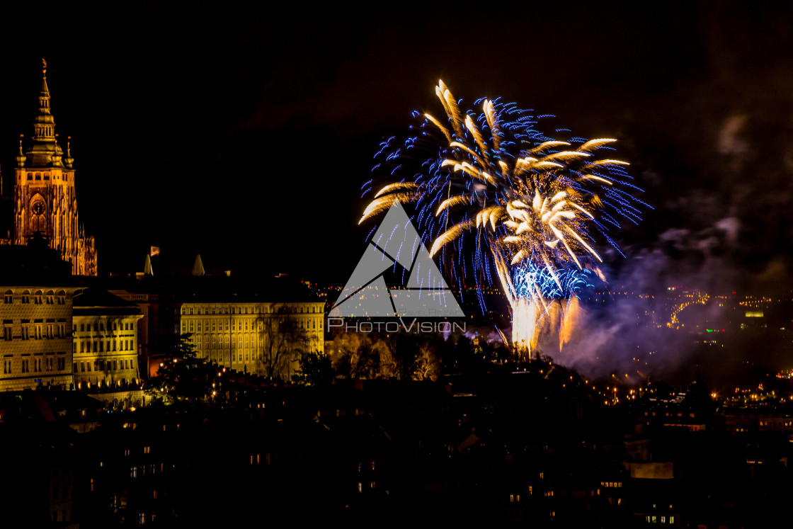 "New Year's fireworks in Prague" stock image