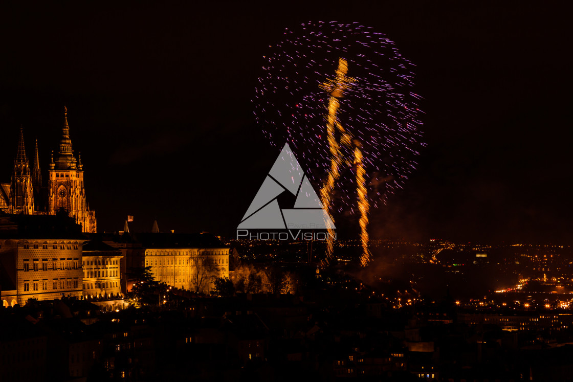 "New Year's fireworks in Prague" stock image