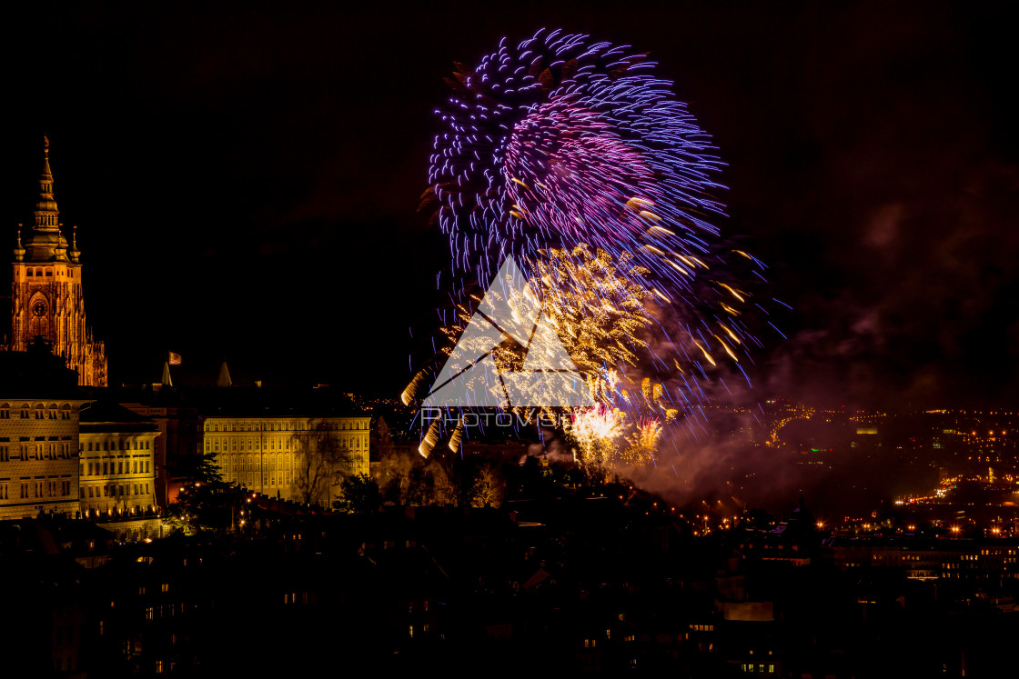 "New Year's fireworks in Prague" stock image