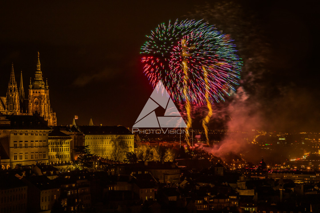 "New Year's fireworks in Prague" stock image