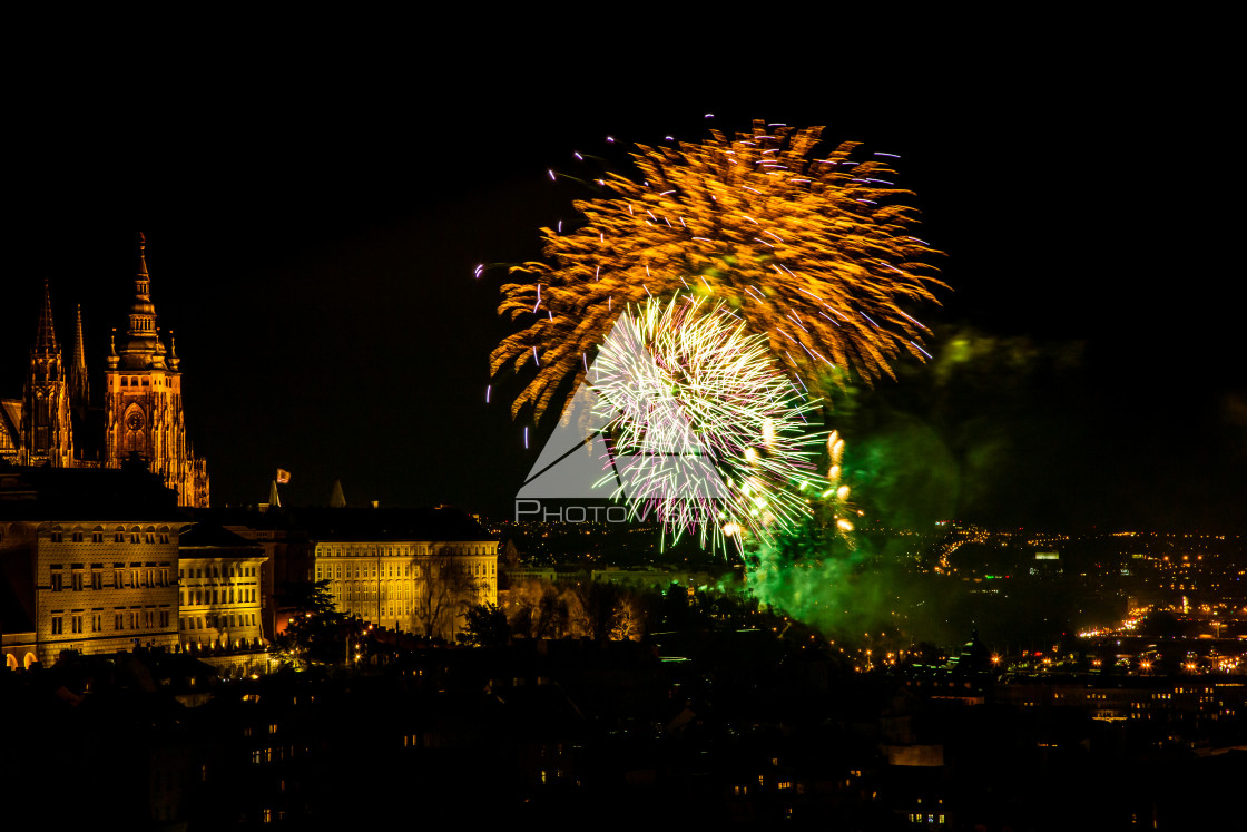 "New Year's fireworks in Prague" stock image