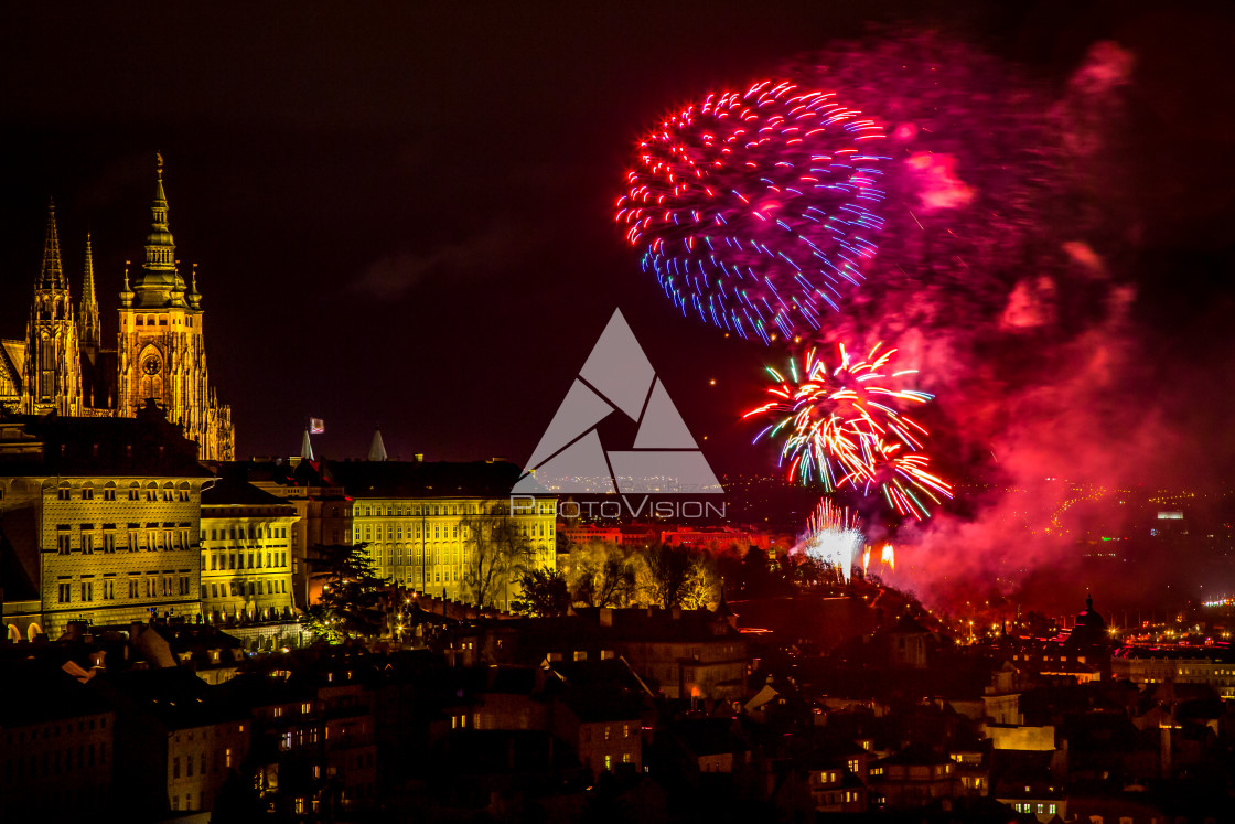 "New Year's fireworks in Prague" stock image