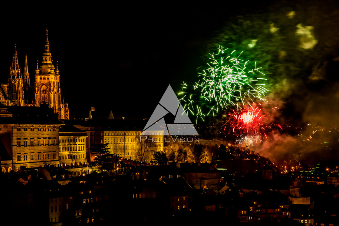 "New Year's fireworks in Prague" stock image