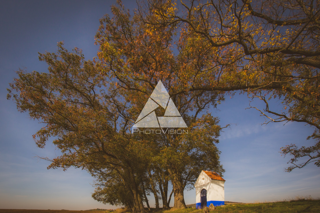 "Chapel of St. Barbora in field" stock image