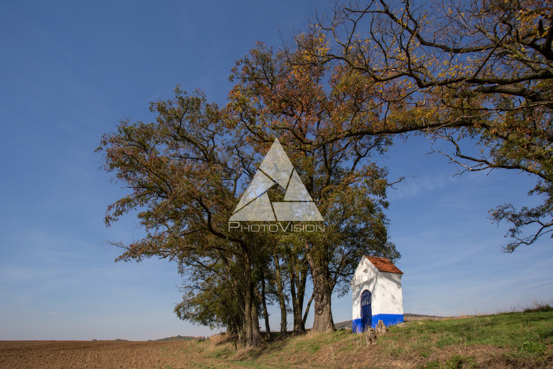 "Chapel of St. Barbora in field" stock image