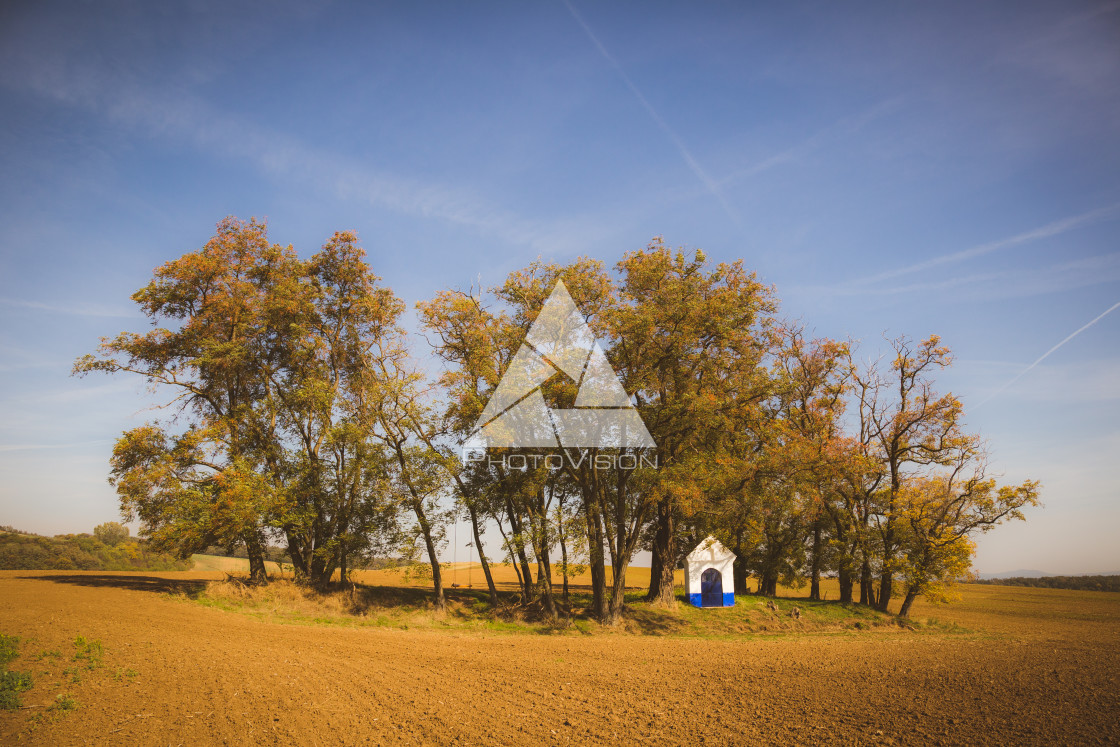 "Chapel of St. Barbora in field" stock image