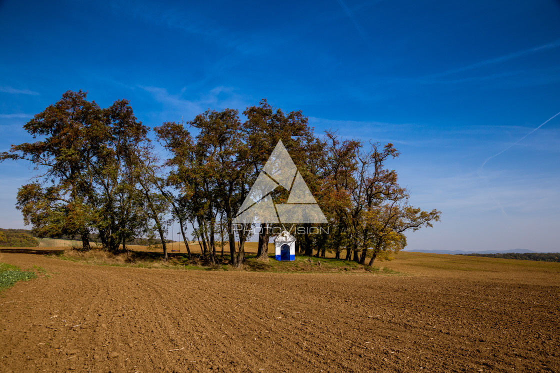 "Chapel of St. Barbora in field" stock image