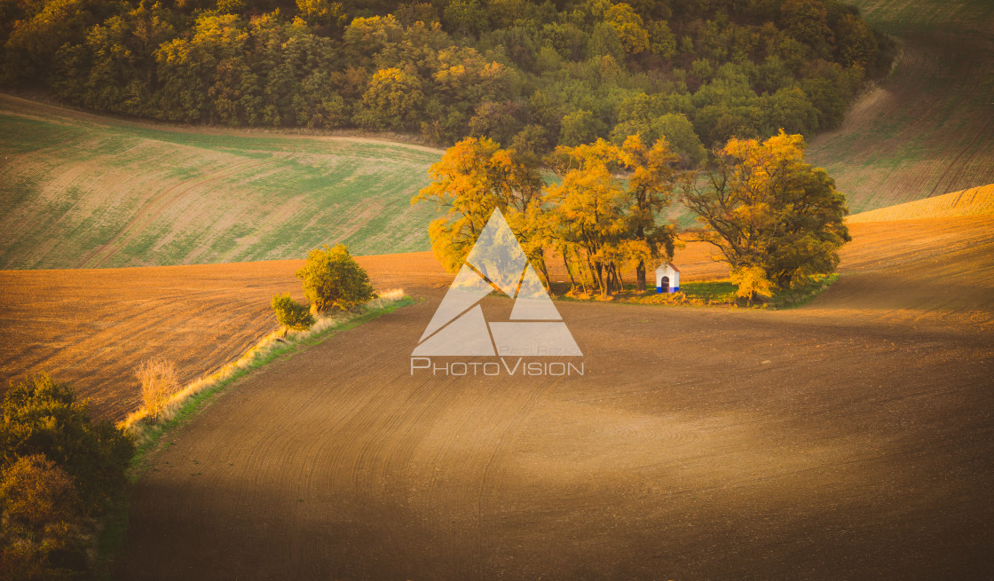 "Chapel of St. Barbora in field" stock image