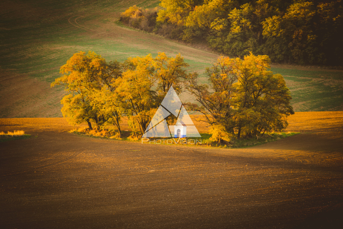 "Chapel of St. Barbora in field" stock image