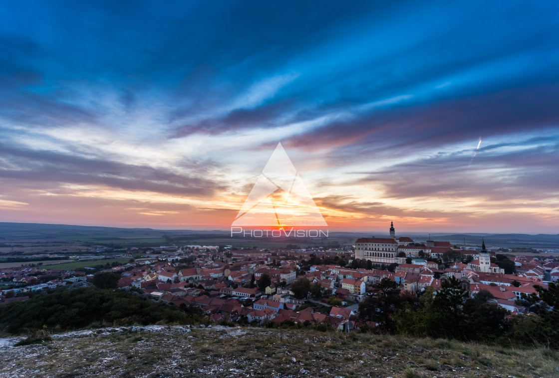 "Colorful autumn Sunset over the Mikulov city, Moravia, Czech Republic" stock image