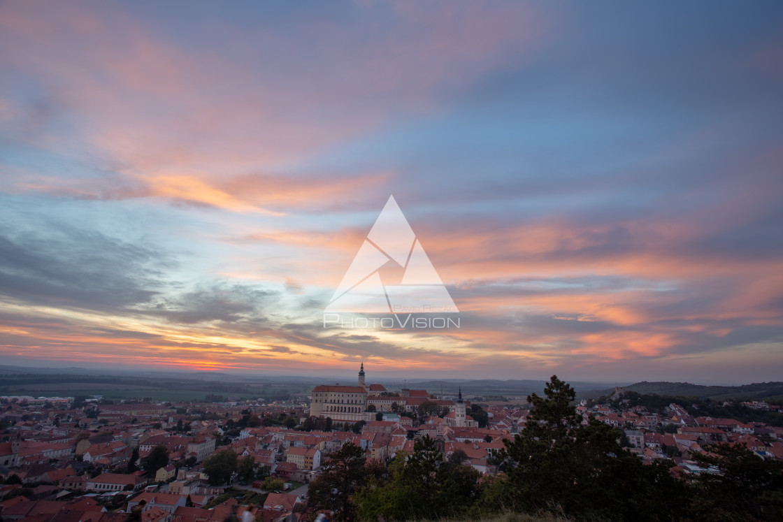 "Beautiful view on city Mikulov in night after sunset" stock image