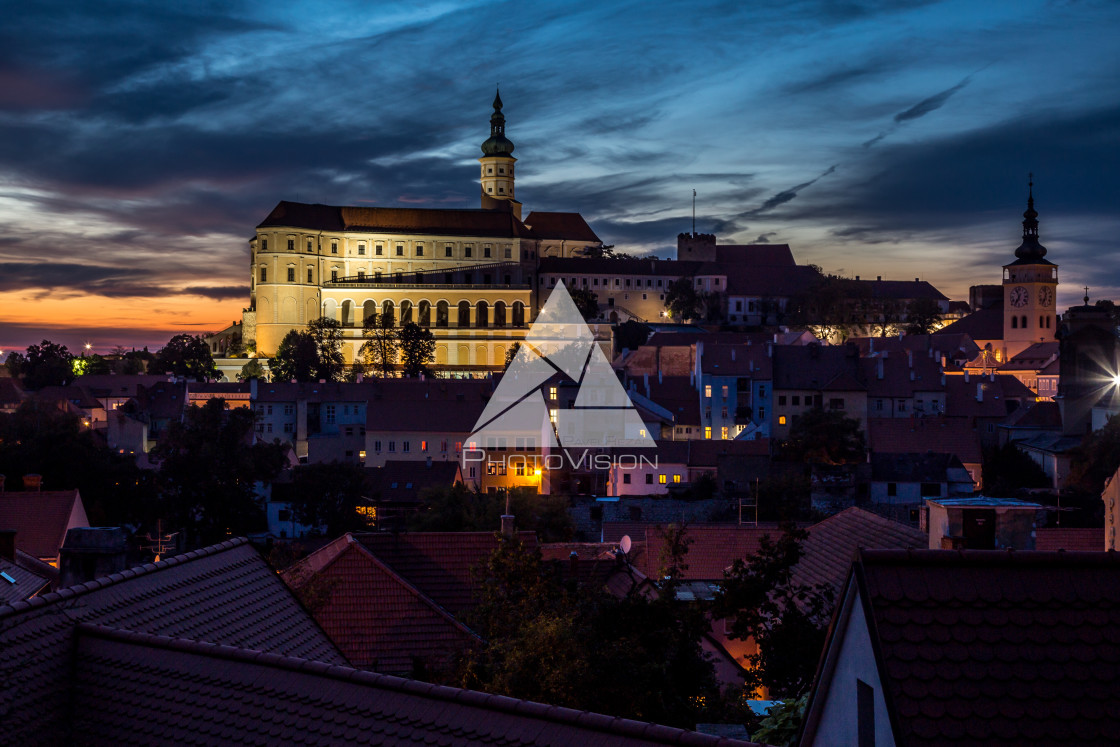 "Beautiful view on city Mikulov in night after sunset" stock image