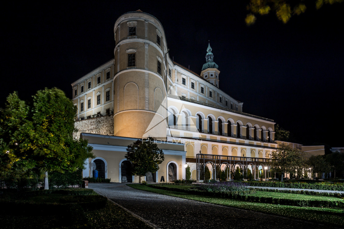 "Night view of Mikulov, South Moravia, Czech republic" stock image