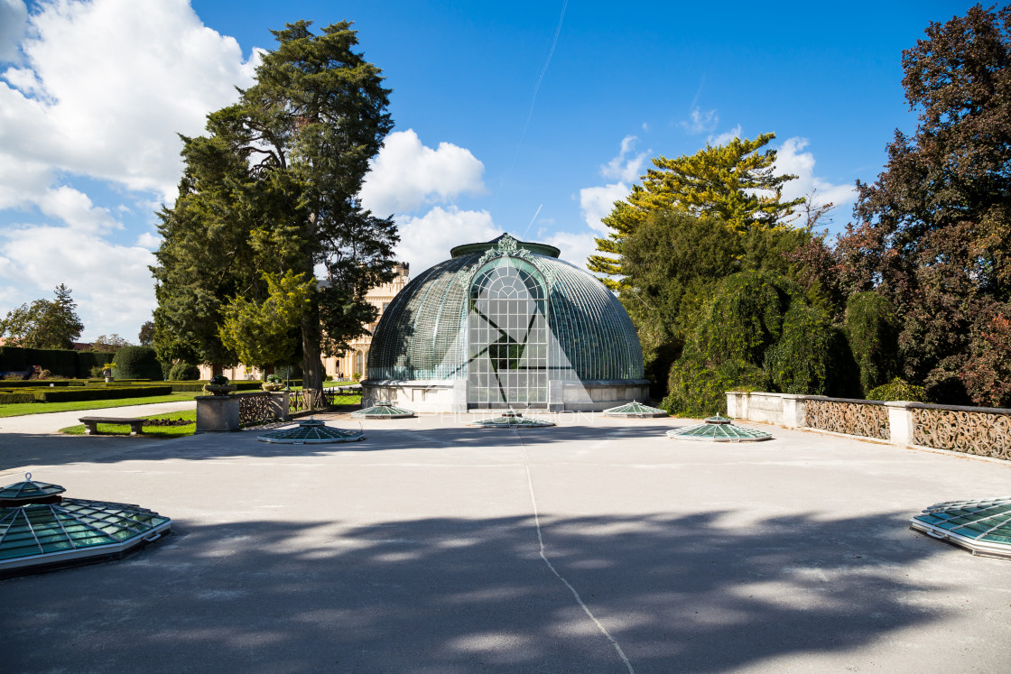 "Lednice castle with monumental garden park" stock image