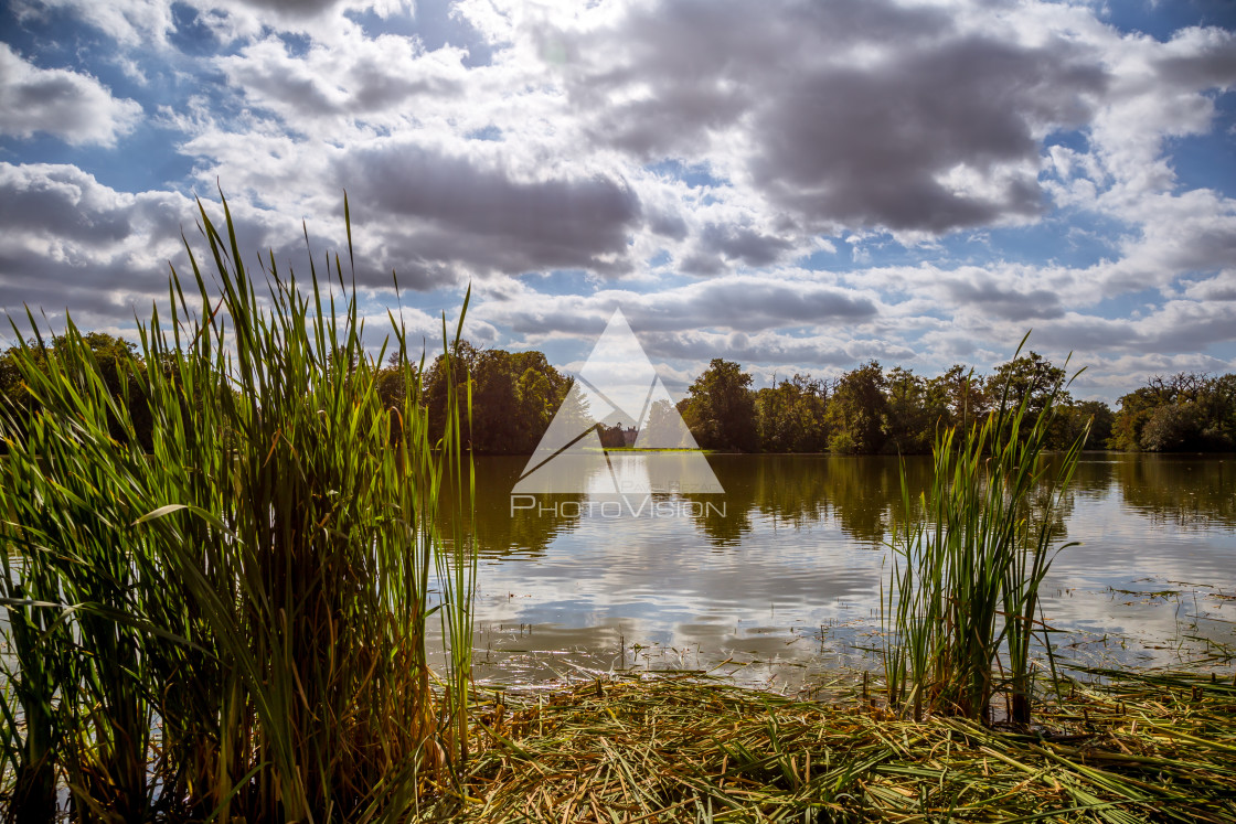 "Romantic English park, castle Lednice" stock image