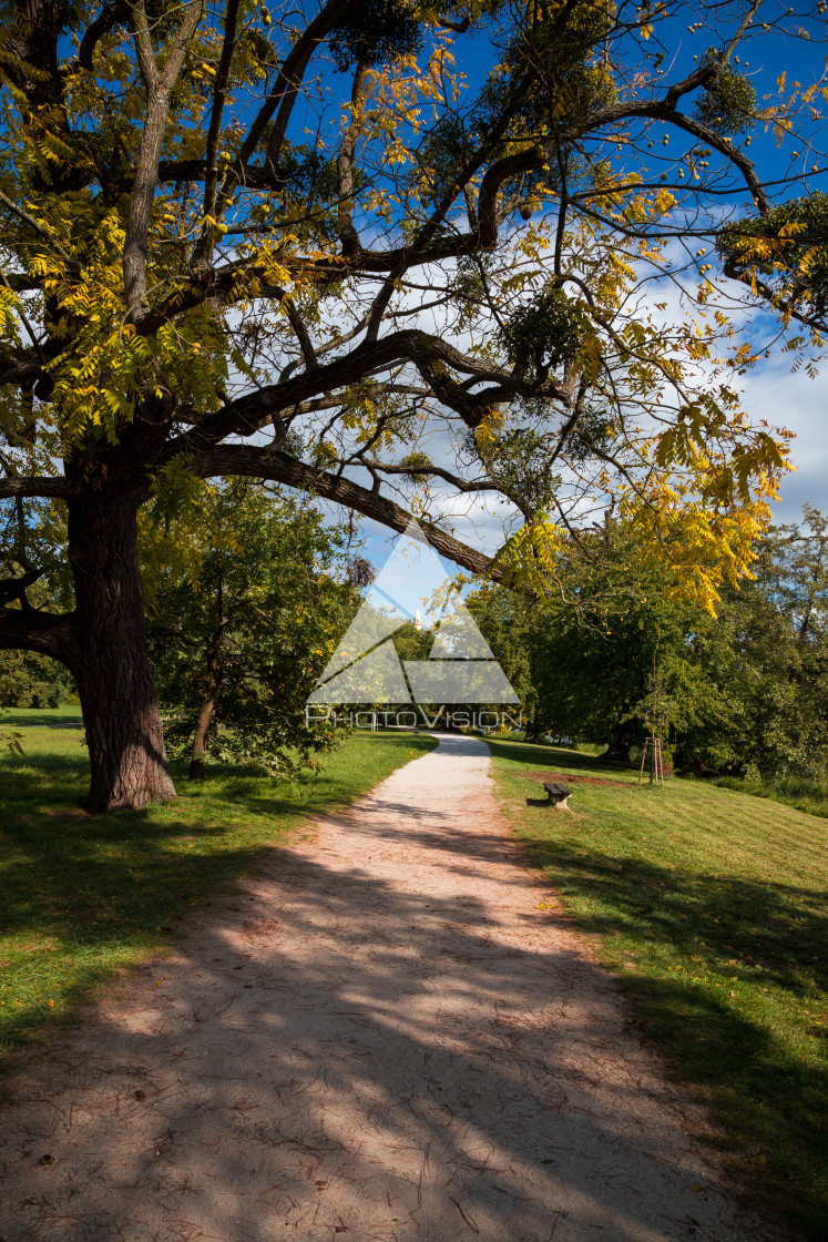 "Romantic English park, castle Lednice" stock image