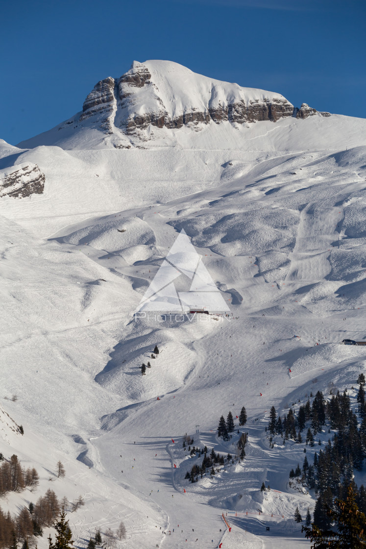 "Snowy Alpine ski slopes Flaine Haute Savoie France" stock image