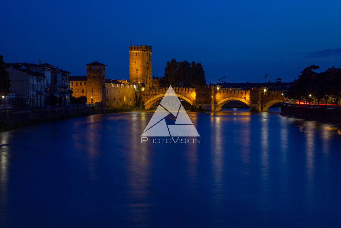 "Verona city at night" stock image