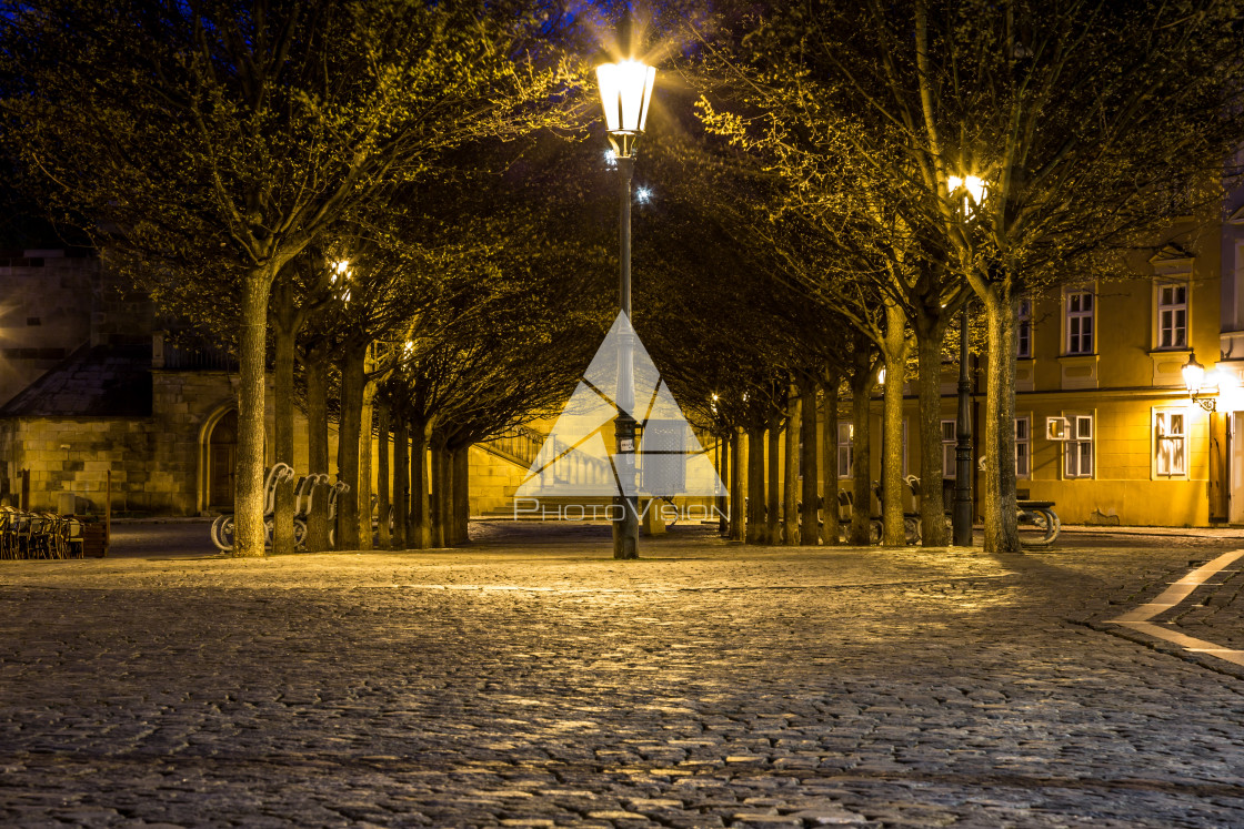 "Picturesque Kampa Island below Prague Castle at night, Prague, C" stock image