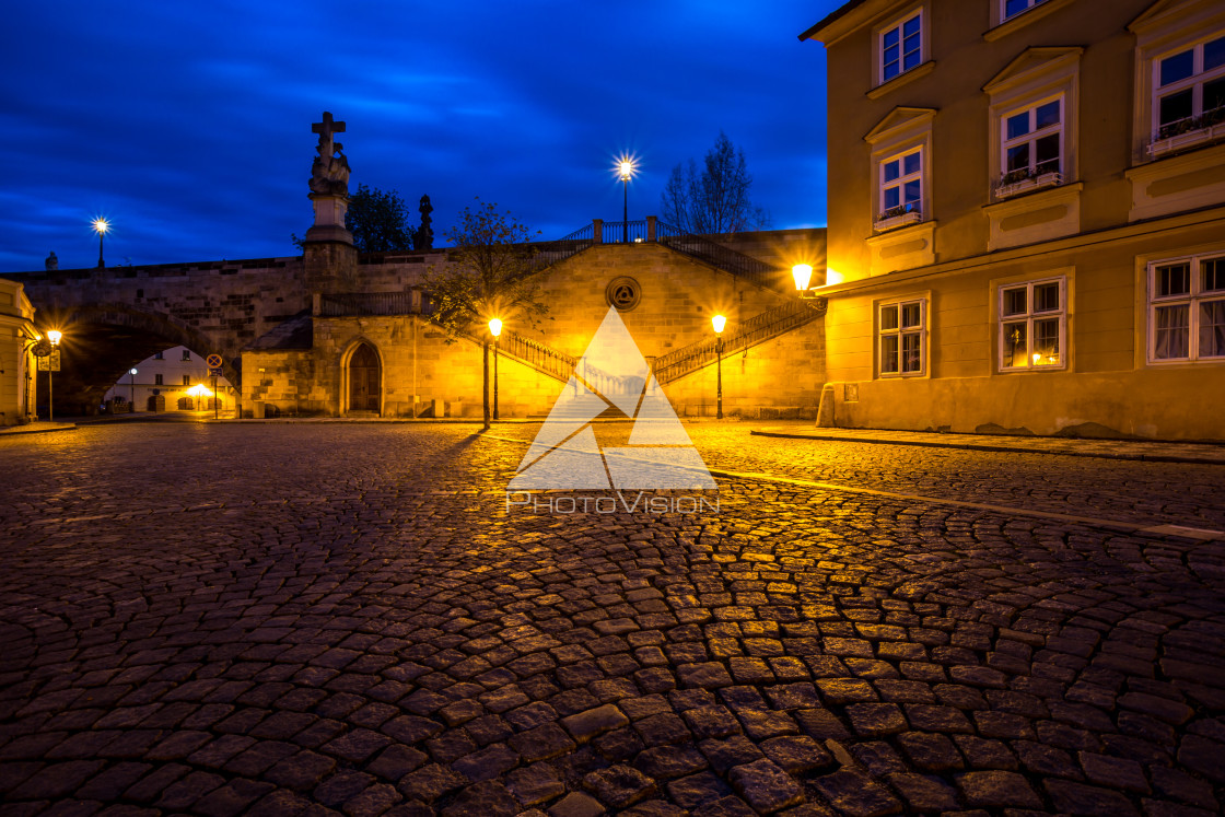 "Picturesque Kampa Island below Prague Castle at night, Prague, C" stock image