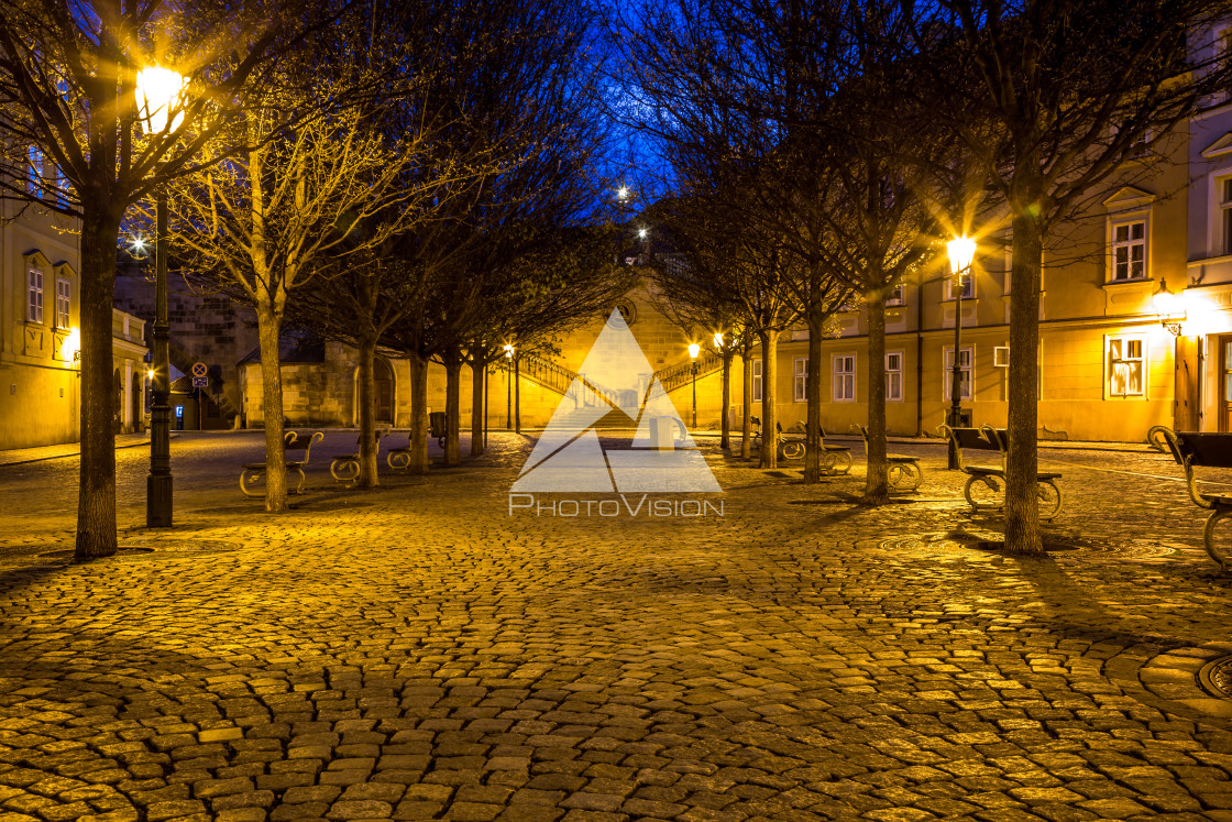 "Picturesque Kampa Island below Prague Castle at night, Prague, C" stock image