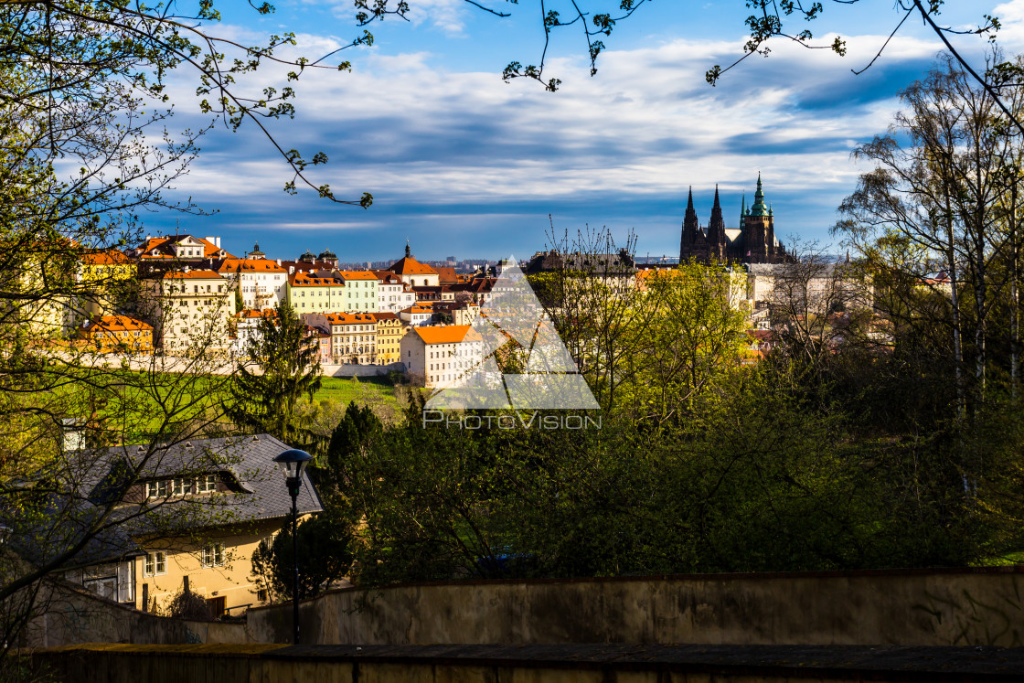 "Panorama of the Prague Castle from the Petřín Gardens" stock image