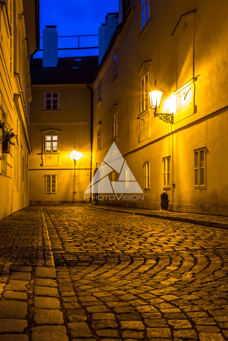 "Picturesque Kampa Island below Prague Castle at night, Prague, C" stock image