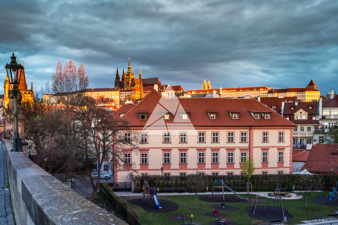 "Romantic views of Prague from Charles Bridge at sunrise" stock image