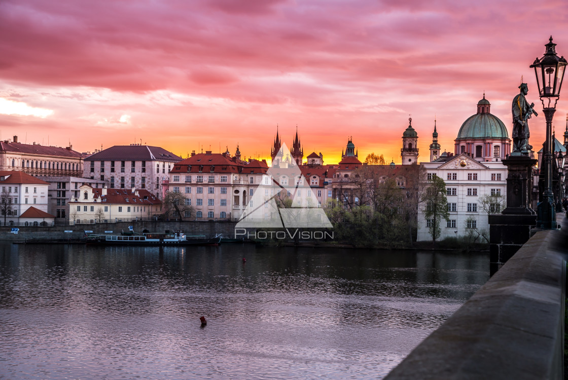 "Romantic views of Prague from Charles Bridge at sunrise" stock image