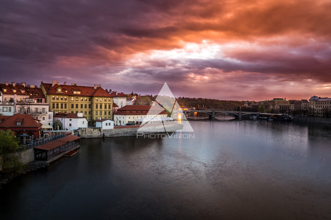 "Romantic views of Prague from Charles Bridge at sunrise" stock image