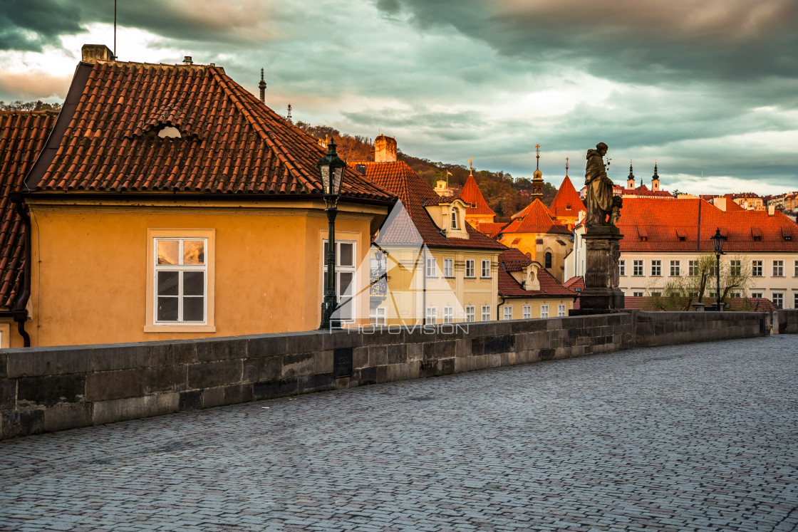 "Romantic views of Prague from Charles Bridge at sunrise" stock image