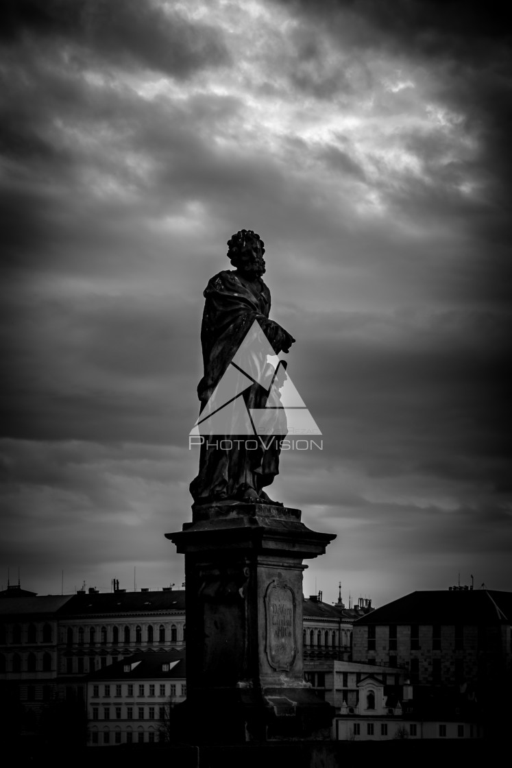 "Historical Baroque statues on Charles Bridge in Prague" stock image