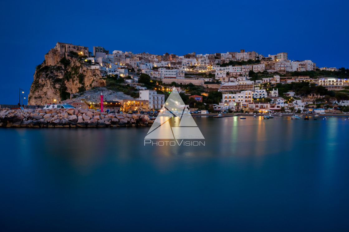 "Evening view of city over the sea" stock image