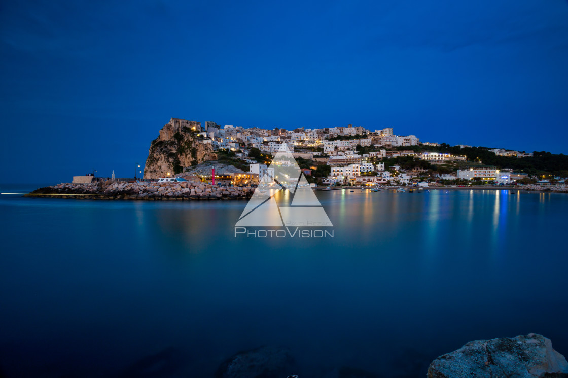 "Evening view of city over the sea" stock image