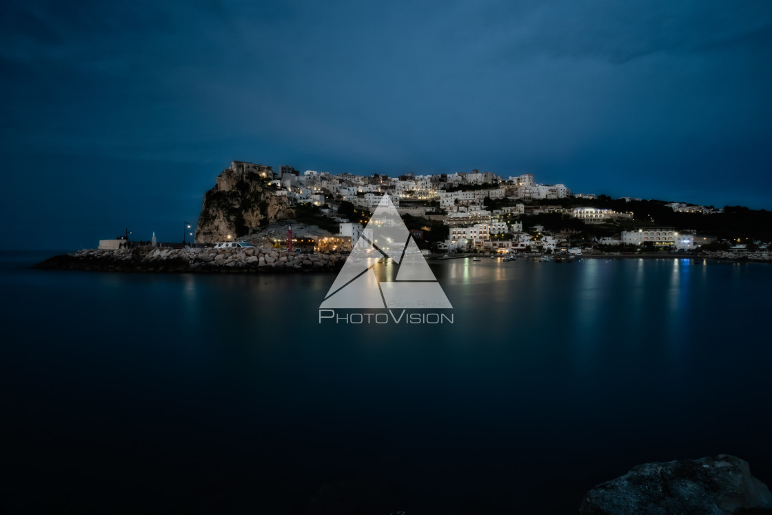 "Evening view of city over the sea" stock image