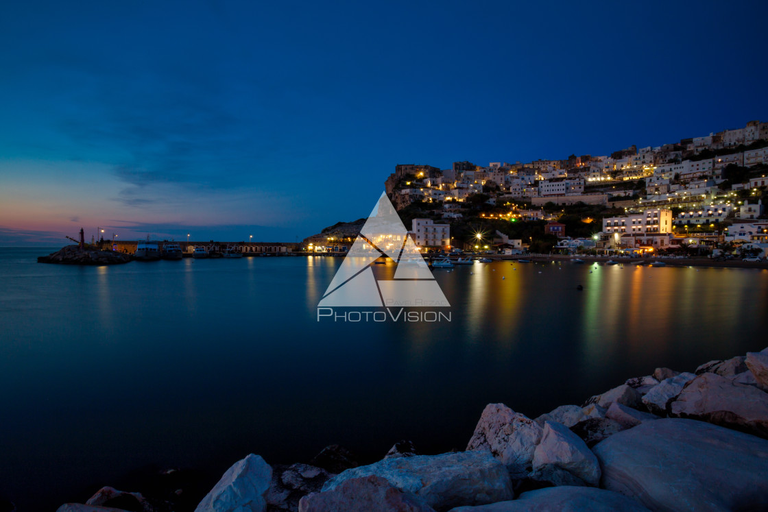 "Evening view of city over the sea" stock image