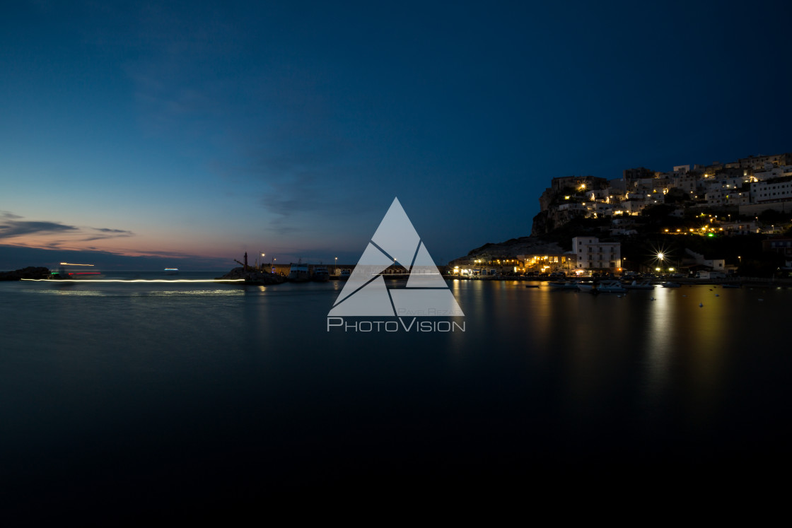 "Evening view of city over the sea" stock image