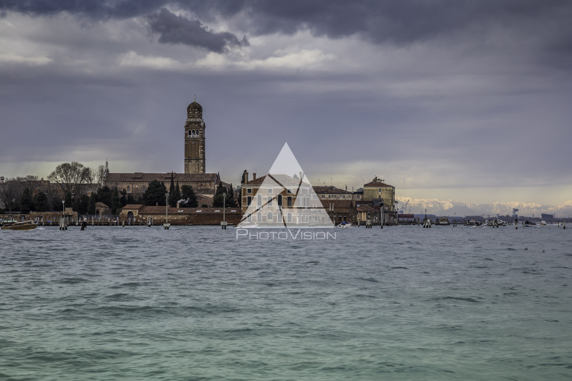 "Morning view of the city on the water" stock image