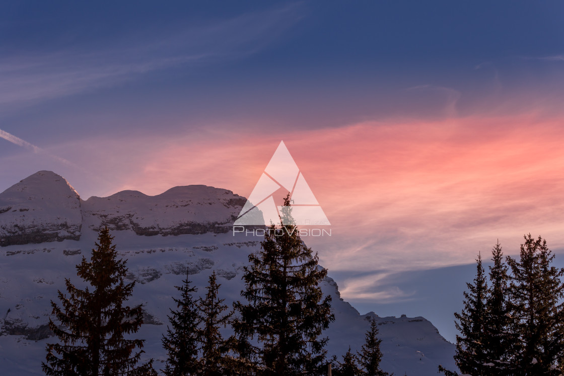 "Winter sunset in French Alps" stock image