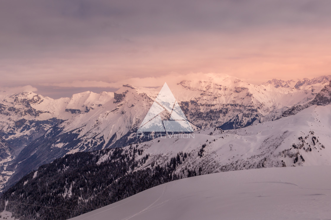 "Winter late afternoon in the French Alps" stock image