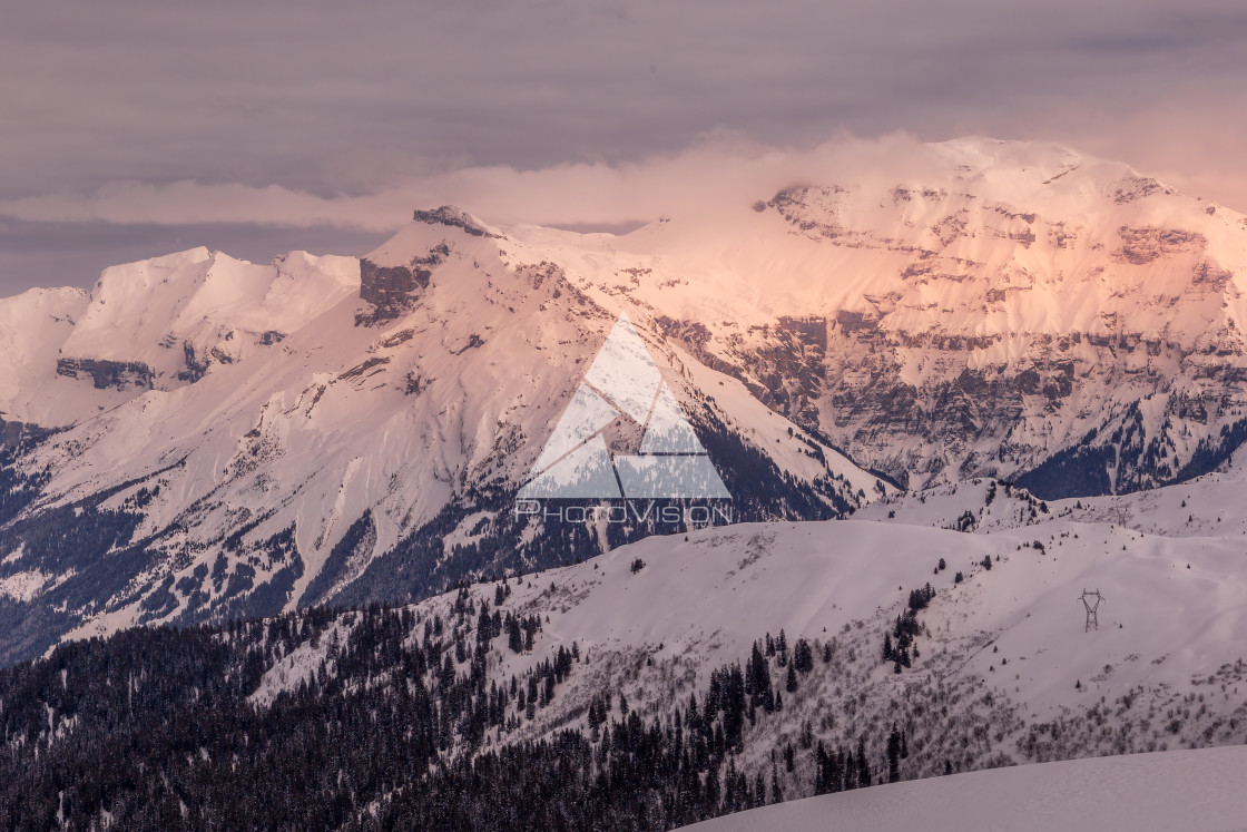 "Winter late afternoon in the French Alps" stock image