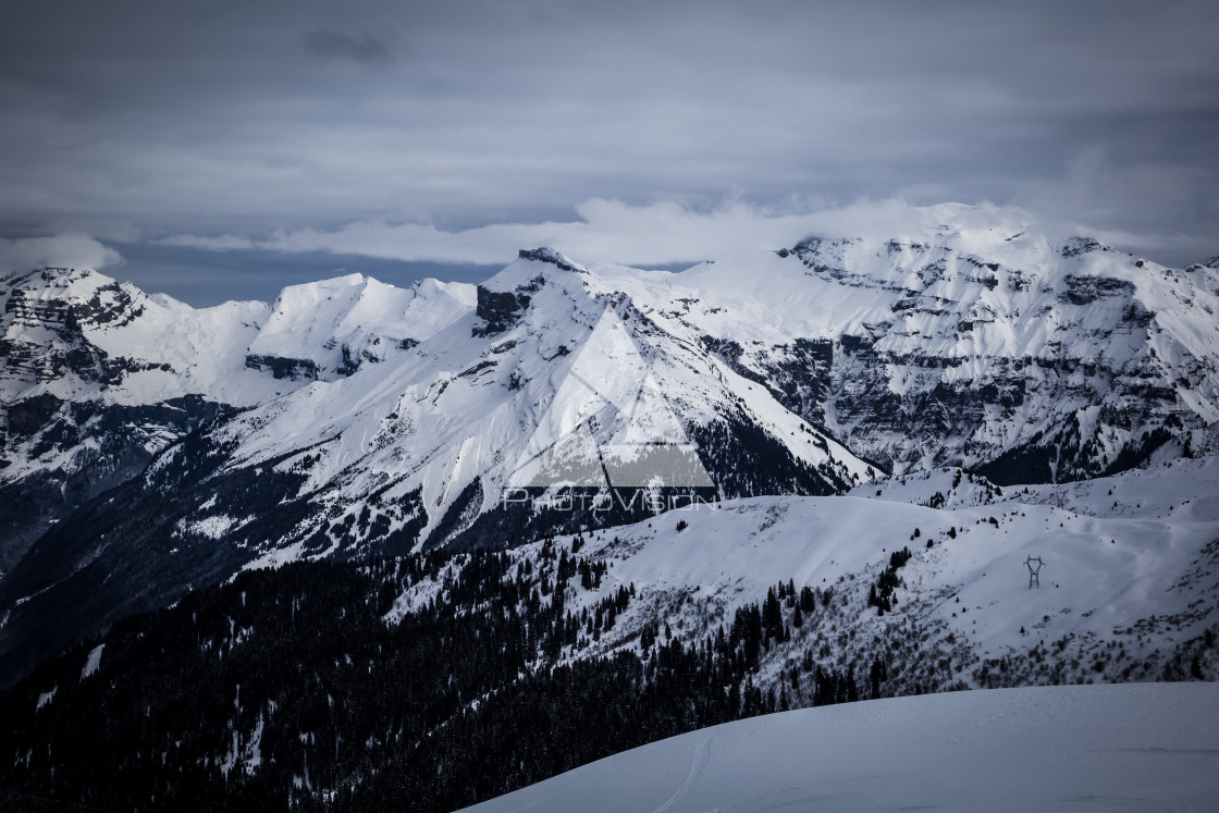 "Panorama of winter snowy Alps" stock image